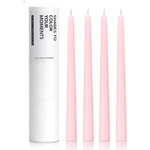 10" Classic Taper Candles, Blush Pink, 4-Pack, 7-8 Hours Long Burning, Unscented Tall Candlesticks