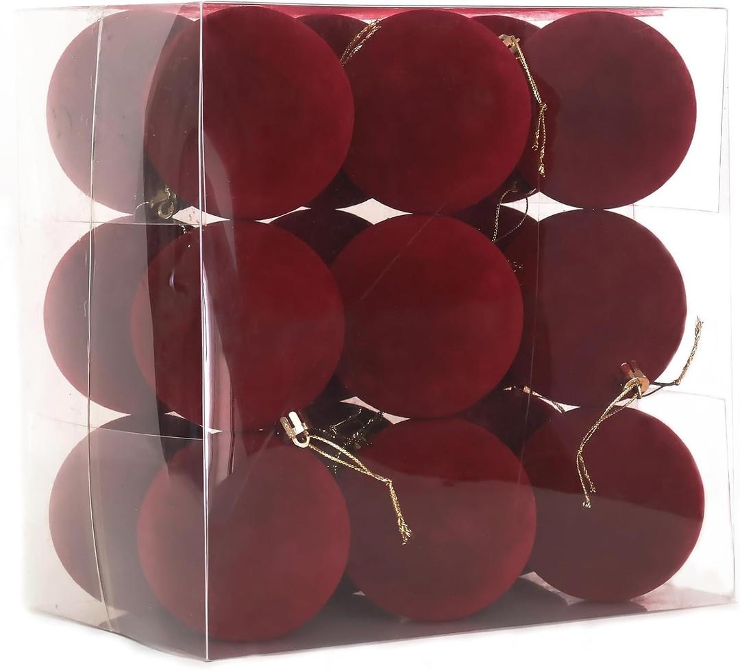 Senjie 3.15inch Christmas Tree Ornaments Velvet Balls,18PCS Flocked Decoration Balls Ornaments Sets for Christmas 2025 Red