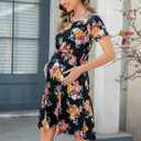 Womens Nursing Dresses Breastfeeding Short Sleeve Drawstring Maternity Nursing Dress with Pockets (Medium,Black Camellia)