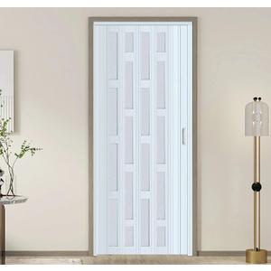 DIYHD 36X80in Glass Accordion Door with Latch&Handle, Double-Layer Thickened PVC Folding Interior Door with Frosted Acrylic - Blocks Views, Lets Light In, Easy Install for Closet, Utility&Room Divider