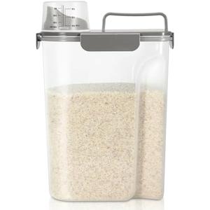 TBMax Airtight Rice Container 10 Lbs, Cereal Dispenser, Pet Cat Dog Food Storage Container, Plastic Kitchen Pantry Food Storage Holder with Cup -Dark Grey