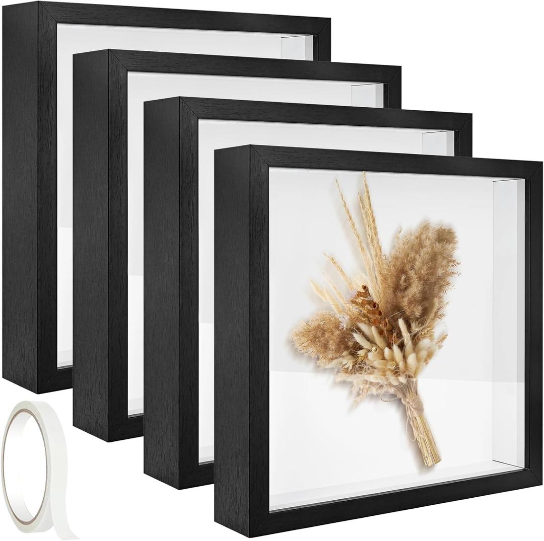 4 Pack 12x12 Shadow Box Frame, Wood Deep Large Shadow Box Display Case with Plexiglass Window, 3D Picture Frame for Graduation Memorabilia, Dried Flowers, DIY Craft, Wedding Memories Photos Baby Items