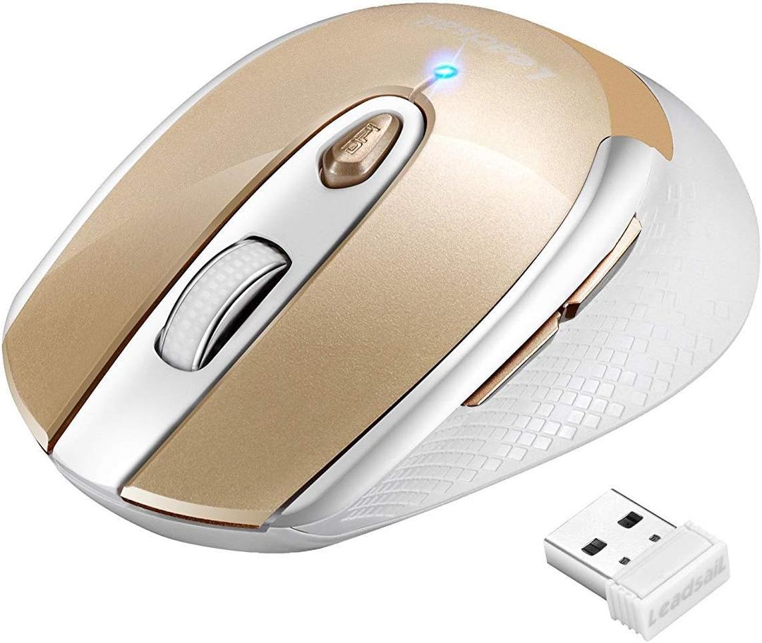 LeadsaiL Wireless Mouse for Laptop, 2.4G Portable Slim Cordless Computer Mouse Less Noise, 6 Buttons, for Windows 10/8/7/Mac/MacBook Pro/Air/HP/Dell/Lenovo/Acer (Gold)