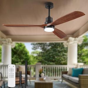 Dimmable 60 Inch Wood Large Ceiling Fans with Lights and Remote Control - Black Big Outdoor Ceiling Fan with Light 3 Blades Outdoor Ceiling Fans for Patios Bedroom Ceiling Fan with Lights