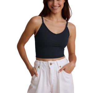 Women Racerback Tank Tops V-Neck Spaghetti Strap Top Going Out Double Lined Basic Slim Fit Yoga Gym (Black, S)