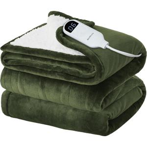 Bedsure Electric Blanket Full Size - Soft Flannel Heated Blanket, Fast Heating with 10 Time Settings & 6 Heat Settings, Warm Gift for Grandma (72x84 inches, Olive Green)