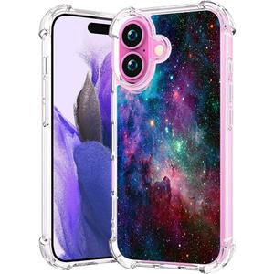 Compatible with iPhone 16 Plus Case Clear Cute for Women - Rugged Phone Cases Funda Protector Cover Skin (Pink Galaxy Universe)