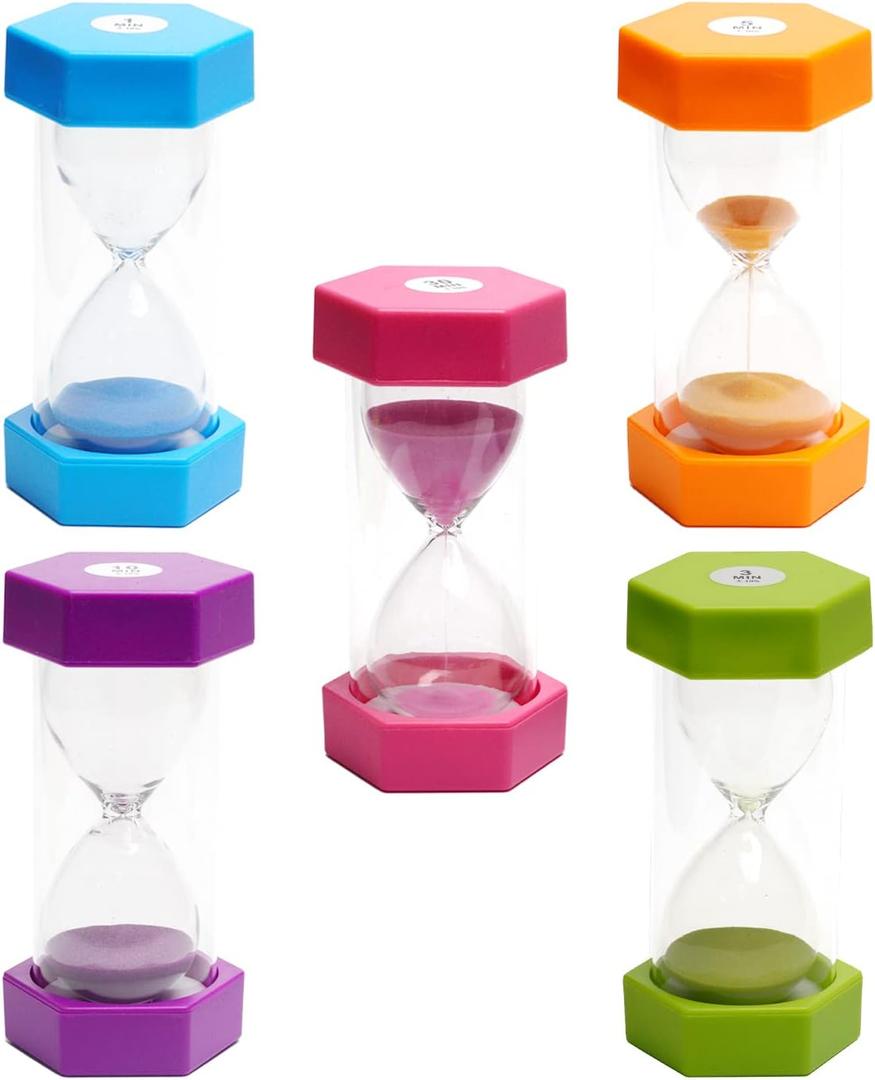 SANDTIMER 5 PcsColorful Hourglass, Sand Timers, Acrylic Hourglass Timer, Kitchen Timer,1/3/5/10/30 Minutes Sandglass for Classroom, Home, Kitchen, Office Decoration (Ordinary)