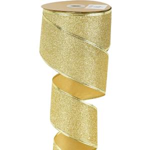 MEEDEE Gold Wired Ribbon 2.5 Inch Metallic Thick Glitter Ribbon by 25 Yards for Christmas Tree Decoration, Garland, Wreath Supplies