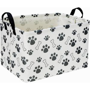 Rectangular Dog Basket,Dog Toy Bin,Dog Storage Basket Organizer.Waterproof PE Coating Puppy Storage Bin with Handles.Dog room decor, Dog Toys, Books, Kids' Gift Basket. (Dog Paw)