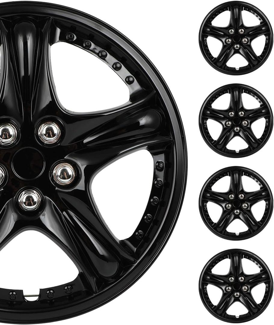 SCITOO 4pcs Set of 14-Inch Black Hubcaps can be Easily Installed on Car Truck SUV,Suitable for a Variety of Models,Beautiful and Rust-Proof