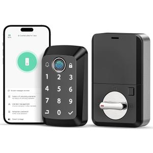 Keyless Entry Door Lock with Doorbell, Fingerprint Smart Locks for Front Door, Electronic Keypad Deadbolt with Built-in Wi-Fi APP Control, Auto Lock-Control, 915MHz Connection, Matte Black
