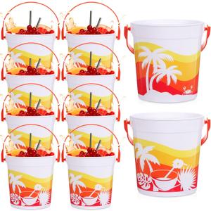 Lallisa 20 Pcs 32oz Cocktail Rum Buckets for Drinks 4. 69 x 3. 78 x 4. 8 Inches Plastic Drink Buckets for Parties with Handles