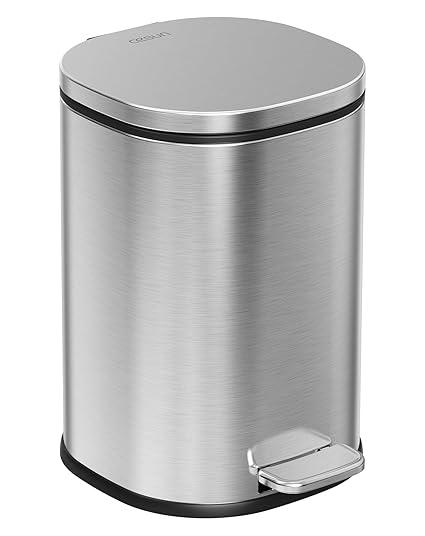 Cesun Bathroom Trash Can with Lid, 1.3 Gallon Small Garbage Can with Foot Pedal, Metal Round Wastebasket for Bathroom, Bedroom, Office, Silver