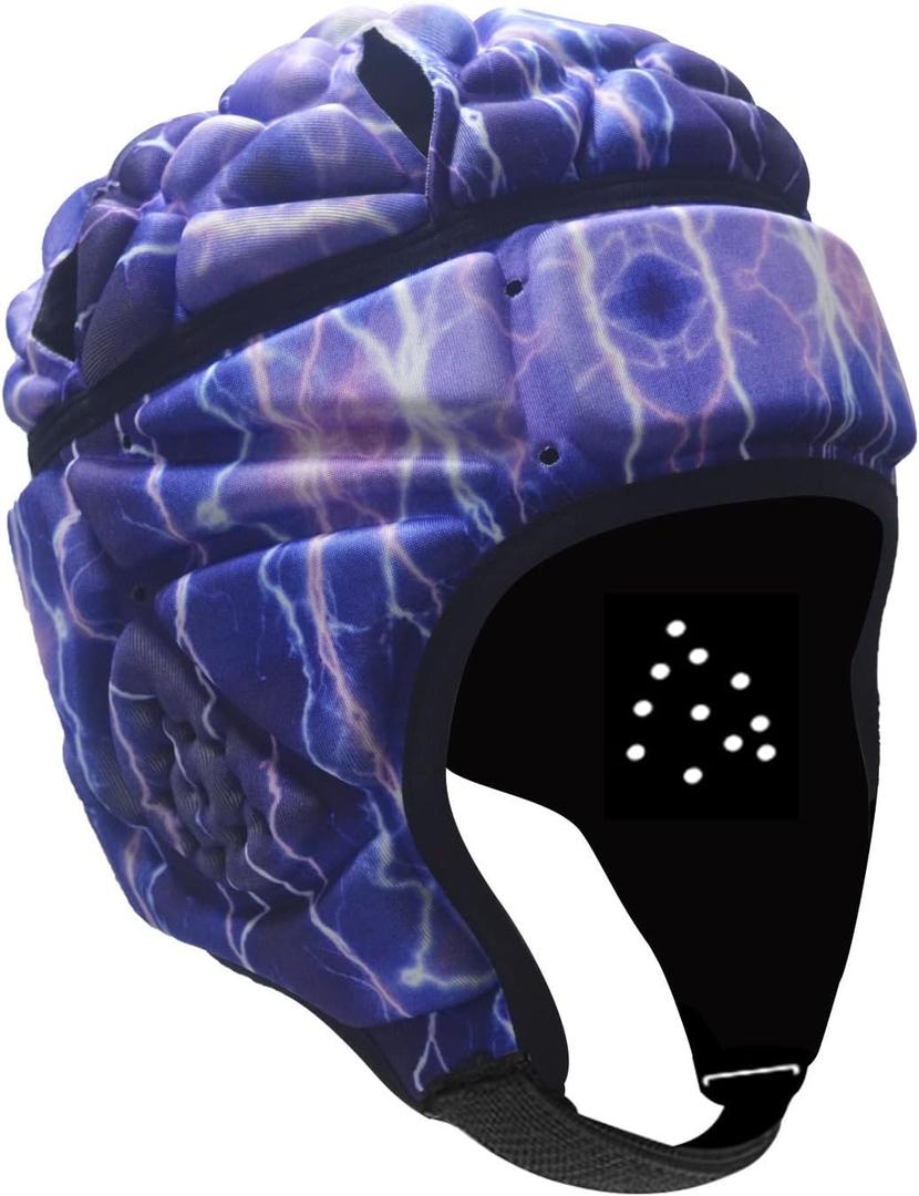 Rugby Helmet Flag Football Padded Headgear Adjustable Soft Shell Headguard Head Protection Soccer Scrum Cap for Kids Youth (Purple)
