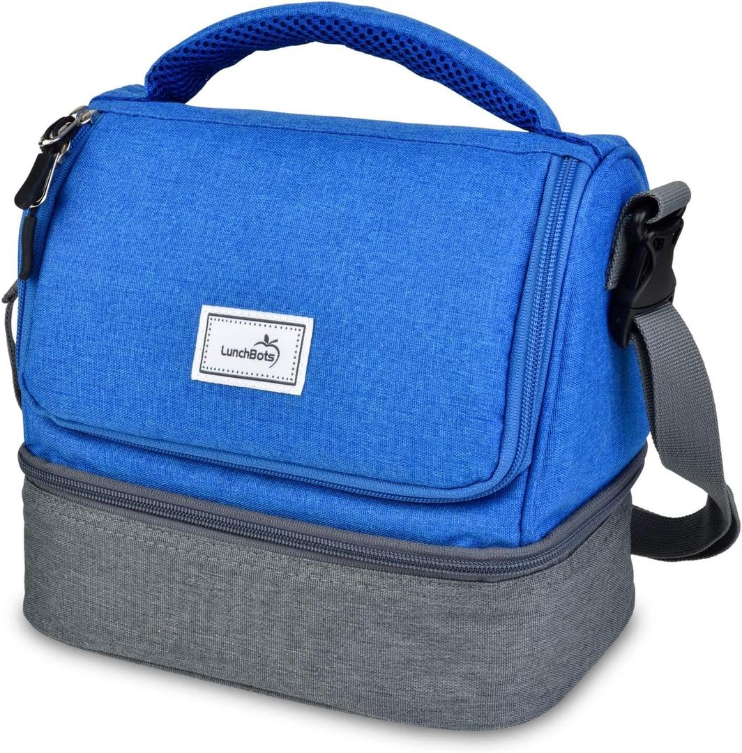 LunchBots Duplex Insulated Lunch Bag - Dual Section Design Fits Uno, Duo, Trio, Quad, Rounds, Bento Cinco Perfectly - Roomy Thermal Lunch Bag - Royal (Blue)