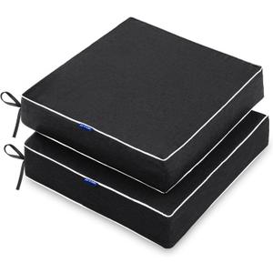 MIULEE 19 x 19 x 3 Inch Outdoor Chair Cushions,Waterproof Seat Cushions for Patio Furniture Garden with Ties Patio Chair Cushions Set of 2,Black