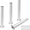 Set of 4 Aluminum Alloy Furniture Legs 10 Inch Height, 1.5 Inch Diameter Adjustable Cabinet Legs, Metal Round Sofa Legs Adjustable Feet for Kitchen, Table, Cabinet, Shelves (Silver)