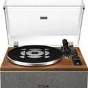 QLEARSOUL ONE-S Vinyl Record Player with Bluetooth Input/Output, All-in-One Vintage Turntable Built in Speakers, Phono Preamp & DSP, AT-3600L Cartridge, 33/45 RPM (Walnut)