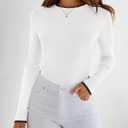 ZESICA Women's Long Sleeve Crewneck Shirts Spring Knit Slim Fitted Casual Basic Tee Sweater Tops (White, M)