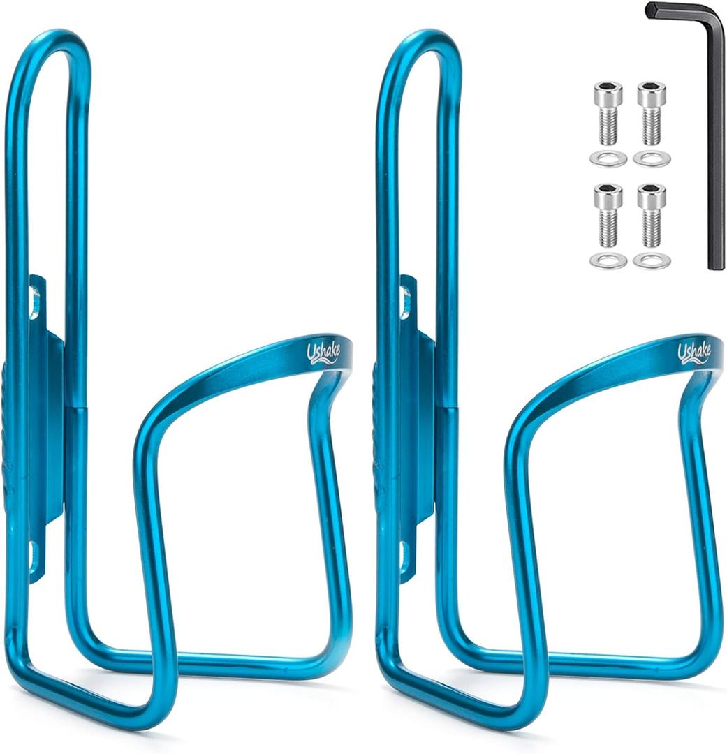 USHAKE Water Bottle Cages, Basic MTB Bike Bicycle Alloy Aluminum Lightweight Water Bottle Holder Cages Brackets(2 Pack- Drilled Holes Required) (Blue) USHAKE Water Bottle Cages, Basic MTB Bike Bicycle Alloy Aluminum Lightweight Water Bottle Holder Cages Brackets(2 Pack- Drilled Holes Required) (Blue)