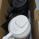 TrendPlain 16oz/470ml Blue Glass Olive Oil Sprayer for Cooking - 2 in 1 Olive Oil Dispenser for Kitchen Gadgets, Air Fryer, Salad, and BBQ - Black & White