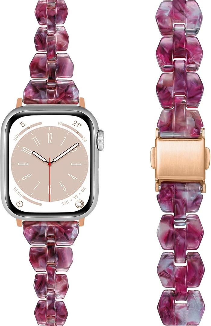 BAIHUIAM Bands Compatible with Apple Watch Band 42mm 41mm 40mm 38mm Women Slim Resin Band Bracelet Thin Lightweight Replacement Wristband for Watch Series 10 9 8 7/ Series SE/ 6 5 4 3, Purple