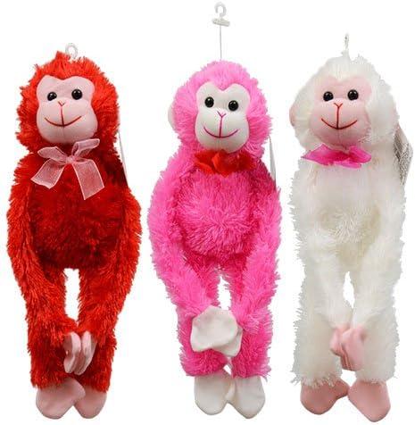 Valentine Plush Hanging Monkeys, 12 in.Assorted Among White, Red, and Pink- 3 ct