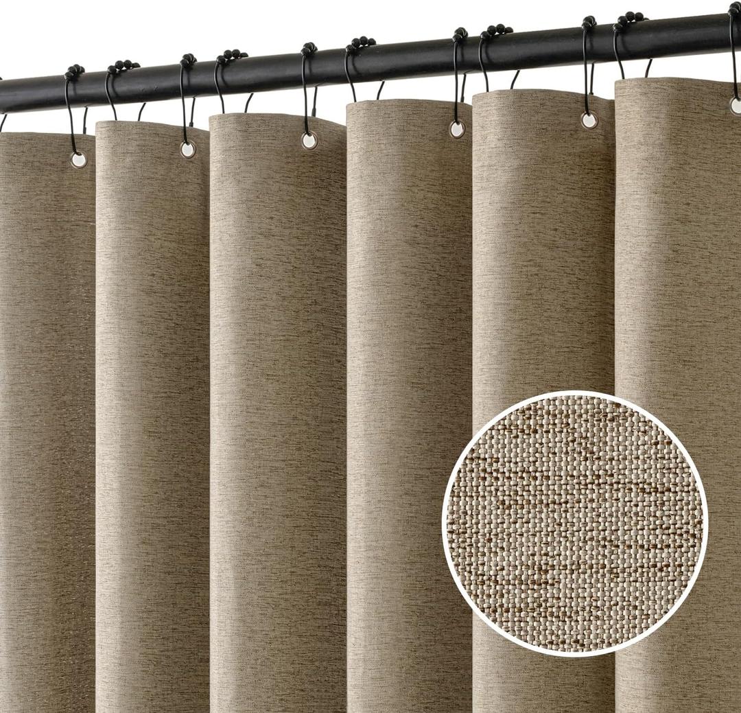 MIULEE Linen Shower Curtain with 12 Metal Hooks Modern Heavy Duty Washable Fabric Shower Curtain Set Waterproof Neutral Thick Cloth Shower Curtains for Bathroom Hotel Bathtub, W72*L72, Khaki