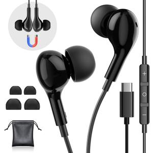 USB C Headphones for iPhone 17 Air 16 Wired Earphones for Samsung Galaxy S24/S23/S22/S25/S26 Ultra for iPhone 15 Pro Wired Earbud with Mic Stereo Noise Cancelling Type C Earbuds for Pixel 9/Oneplus 12