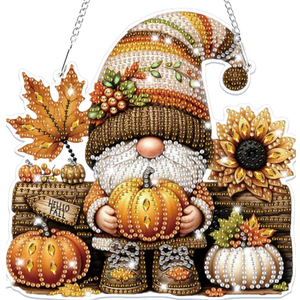 Halloween Diamond Art Hanging Kits for Adults, Gnome Pumpkins Special Shaped Diamond Painting Kit, Acrylic 5D Crystal Diamonds Gem Art Painting Hanging Ornament for Home Wall Decor