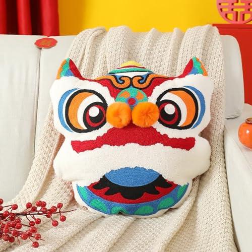 MUALML Chinese New Year 2026 Lion Pillow, Red Lion Head Throw Pillows Lion Dance Cushion New Year Decorations Cute Chinese Gifts for Friends(45x48cm)