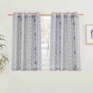 NICETOWN Vintage Flax Linen Semitransparent Sheer Bedroom Curtains 45" L, Decorative Bohemian Window Treatment Privacy with Light Through for Nursery/Bathroom, 100" Wide Total 2 Panels, Navy