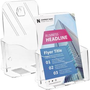 Acrylic Brochure Holder 6 x 8 Inches, 2-Pack Clear Plastic Display Stand for Half-Fold Flyers, Pamphlets, Menus, Trifold Literature, Wall Mount or Countertop Use