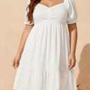 Talisea Women's Plus Size Summer Dress - Sweetheart Neck Puff Sleeve Casual Sundress Graduation Teen Babydoll Short Dresses (White)