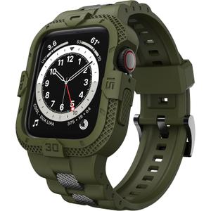 GELISHI Bands Compatible for Apple Watch Band 46mm 45mm 44mm 42mm, Men Sport Rugged Band with Protective Case for Watch Series 11 10 9 8 7/ SE 3/2/1/ Series 6 5 4 3 (Army Green)