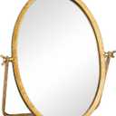 Vintage Makeup Desk Mirror, 11.8" L x 7.9" W Antique Gold Vanity Table Mirror, Metal Framed Oval Small Standing Mirrors, 360 Adjustable Rotation Mirrors for Tabletop, Bathroom
