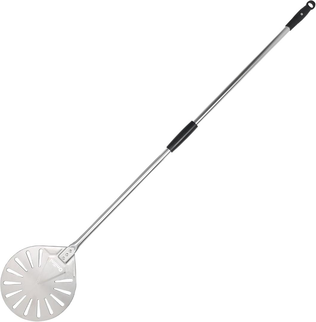 9" Pizza Turning Peel, 304 Stainless Steel Pizza Turner with Aluminum Alloy Handle, Overall 56" Length Pizza Shovel, Indoor and Outdoor Pizzas Oven Accessories