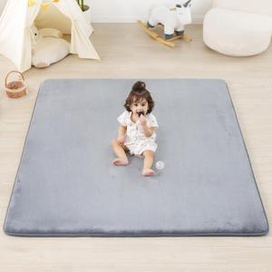 1.3" Thick Baby Floor Play Mat 50x50, Basic Padded Foam Mat for Tummy Time Crawling, Non Slip Cushioned for Babies Toddlers Infants Kids (Light Grey)