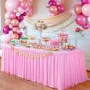 Pink Polyester Table Clothes for 8 Foot Rectangle Tables, Wrinkle Free Fitted Table Cover with Pleated Ruffle Table Skirt for Birthday Party Wedding Trade Show Event Display