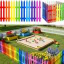 Chunful 16 Pcs Wooden Garden Fence Garden Border Edging Decorative 15.7" H x 63" Landscape Border Edging Ornamental Fence for Home School Lawn Flower Beds(Rainbow)