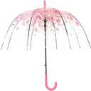 Cherry Blossoms Umbrella Cute Transparent Bubble Umbrella Clear Dome Semi-Automatic Sunny Umbrella for Kids Girls Boys or Women Romantic Windproof Wedding Decoration Umbrella (Pink)