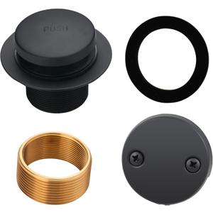 Black Tub Drain Tip-Toe Tub Trim Set Conversion Kit Assembly, Hidrop Bathtub Drain Replacement Trim Kit with 2-Hole Overflow Faceplate and Universal Fine/Coarse Thread, Matte Black