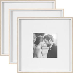 Kate and Laurel Gibson Modern Wall Picture Frame Set of 3, 16x16 matted to 8x8, White and Natural, Three-Piece Frame Set for Gallery Wall Frame Set in Living Room Wall Dcor