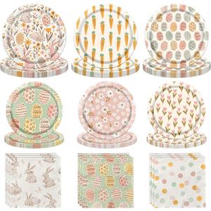 60Pcs Easter Plates and Napkins with Bunny Eggs Hunt Carrots Easter Party Supplies for Spring Birthday Party Baby Shower