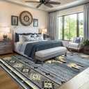 Western Rugs for Living Room, Non Slip Extra Large Rugs for Bedroom Dining Table Kitchen, Washable Aesthetic Area Rug for Home Decor, 8ft x 10ft, Grey