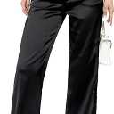 heipeiwa Women's Wide Leg Wedding Party Satin Casual Dress Nightout Pants Long Trouser, Black Size M