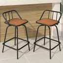 YITAHOME Outdoor Bar Stools Set of 2 Swivel Barstools, 24" Bar Height Outdoor Chairs with Back and Footrest, All-Weather 360 Rotating Patio Bar Stools for Bar, Kitchen Island, Wood
