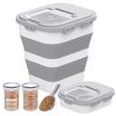 DDMOMMY 35-40 Lbs Airtight Dog Food Storage Container, Collapsible Dog Food Container with Lid, Wheels, Date Track,Large Pet food storage Container for Rice,Flour,Dog Food Scoop and 2PCS Containers