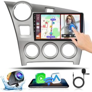 Double din Car Stereo for Toyota Matrix 2009-2014Wireless Carplay Android 15 Carplay Radio with Android Auto, 9'' Touchscreen Stereo WiFi/Bluetooth/GPS/SWC/Mic/Backup Camera